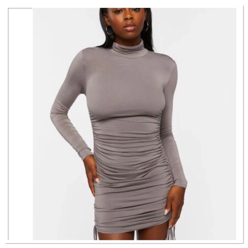 RARE Forever 21 Turtleneck Ruched Mini Dress - Picture 3 of 6